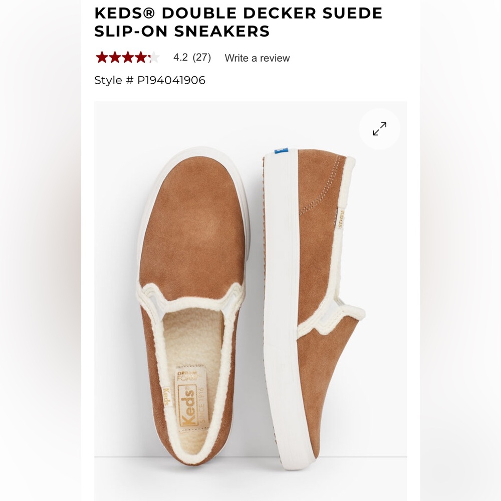 Brown Suede Slip-On Shoes with White fleece Trim